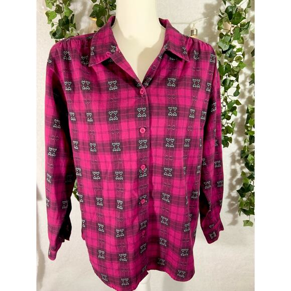 Vintage 90's Napa Valley Petites Women's Pink Black Heart Button Up Size Medium - Picture 2 of 12
